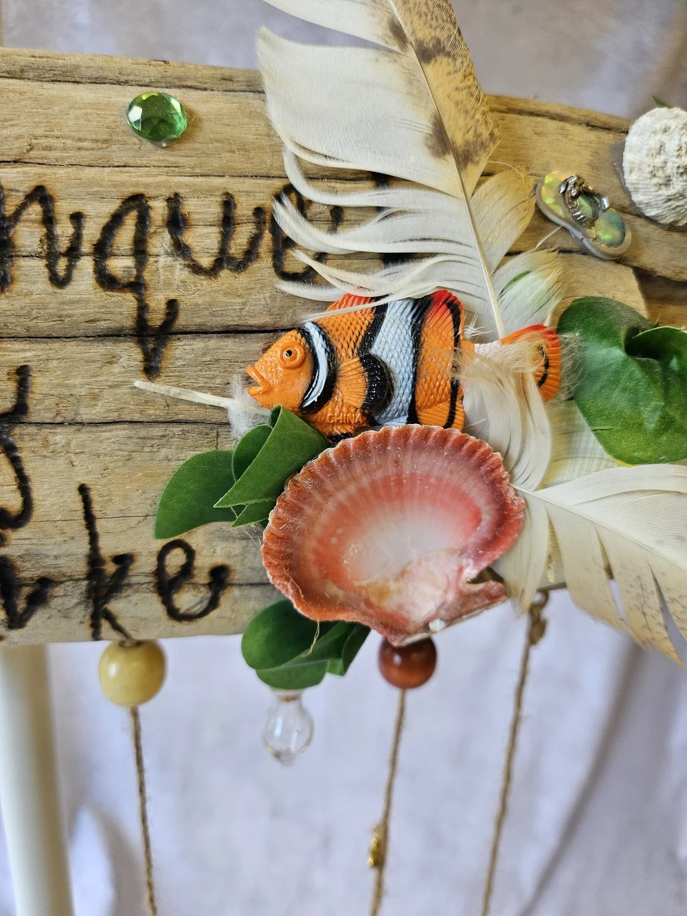 Handmade Pacific Northwest Beach Driftwood Shell Hanging Sign